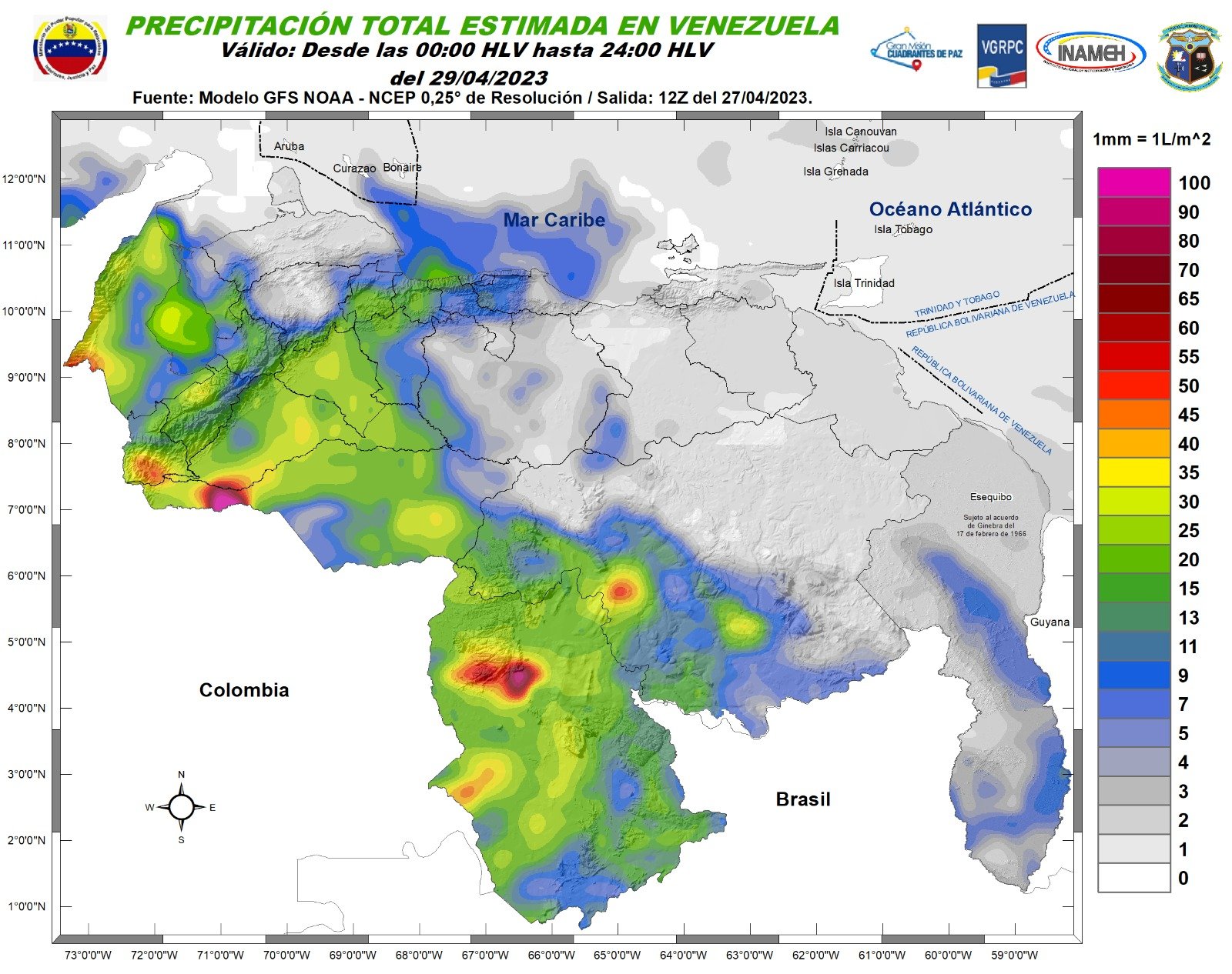 Inameh prevé lluvias y descargas eléctricas en varios estados de Venezuela este #29Abr