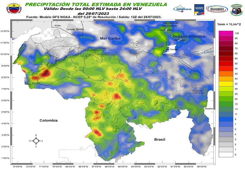 El estado del tiempo en Venezuela este #29Jul, según Inameh