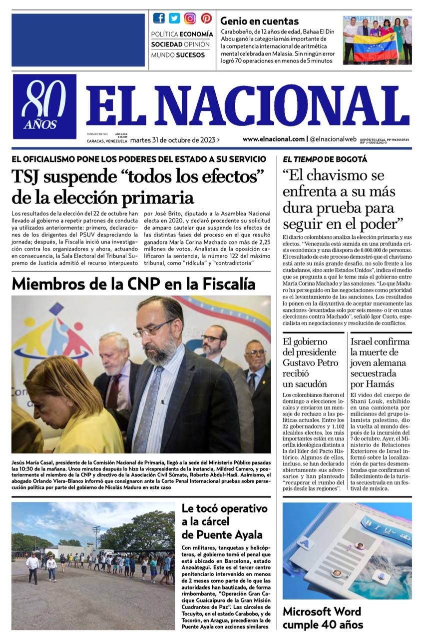 Portadas de este martes 31 de octubre de 2023