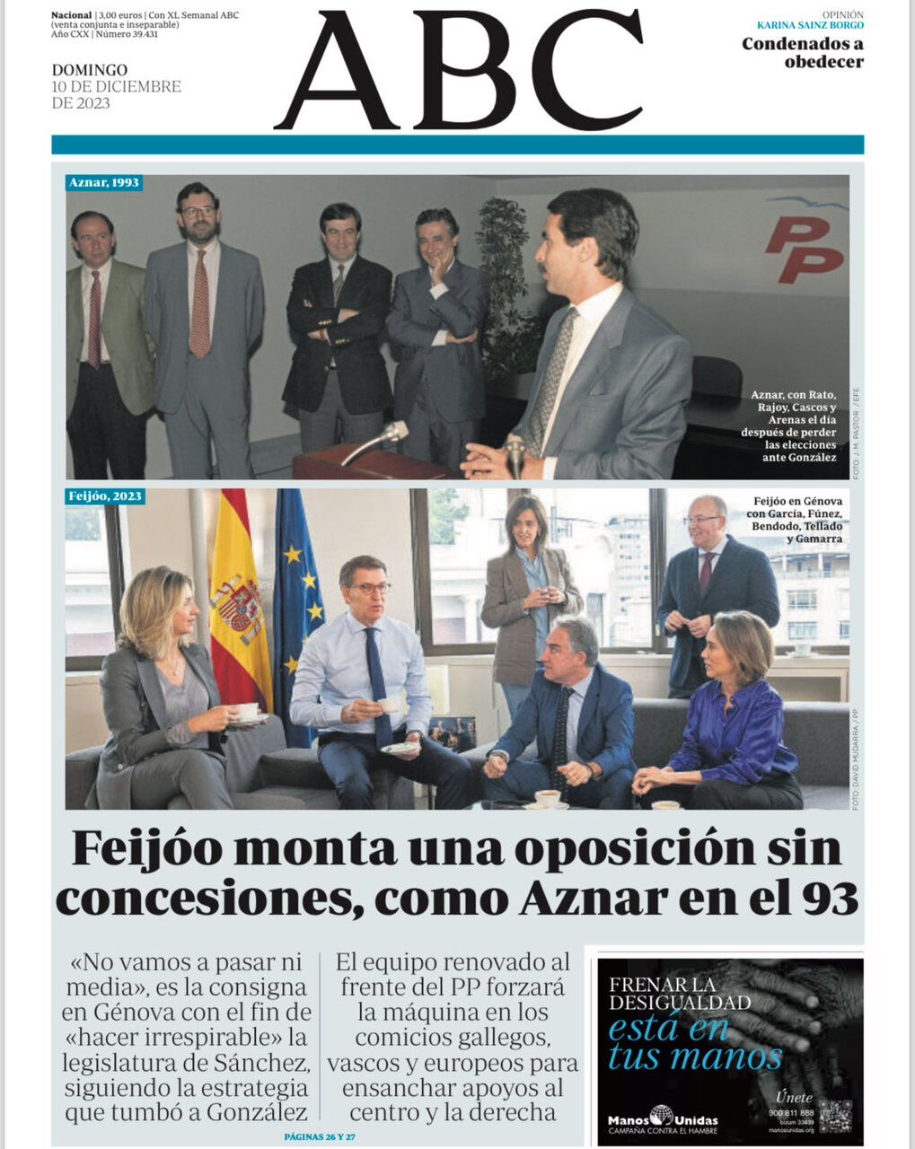 Portadas de la prensa internacional de este domingo 10 de diciembre de 2023