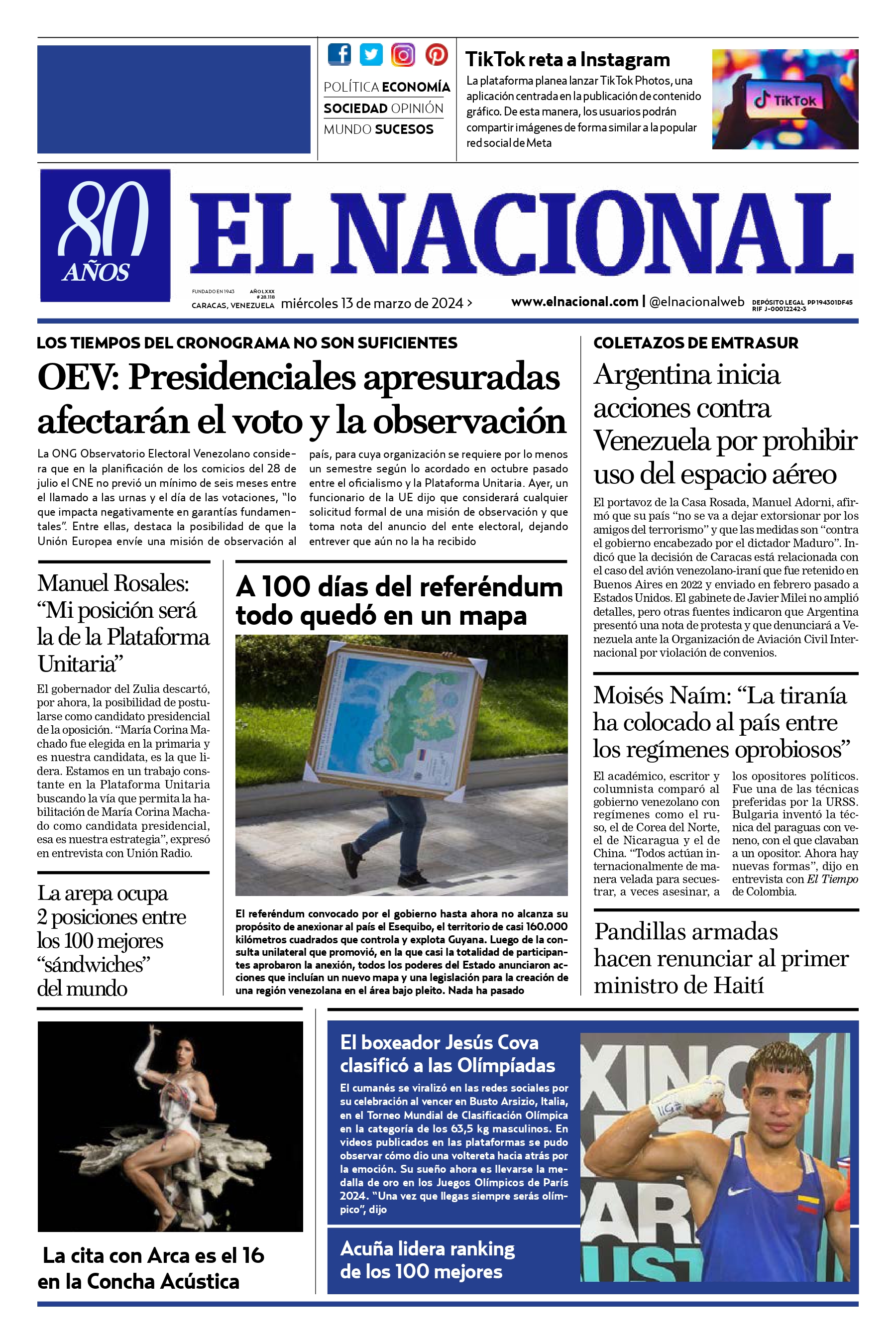 Portadas de este miércoles 13 de marzo de 2024