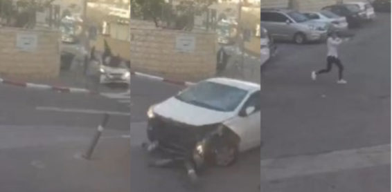 En video dos terroristas atropellan a tres personas en Israel y tratan de asesinarlas, pero se les traban sus armas