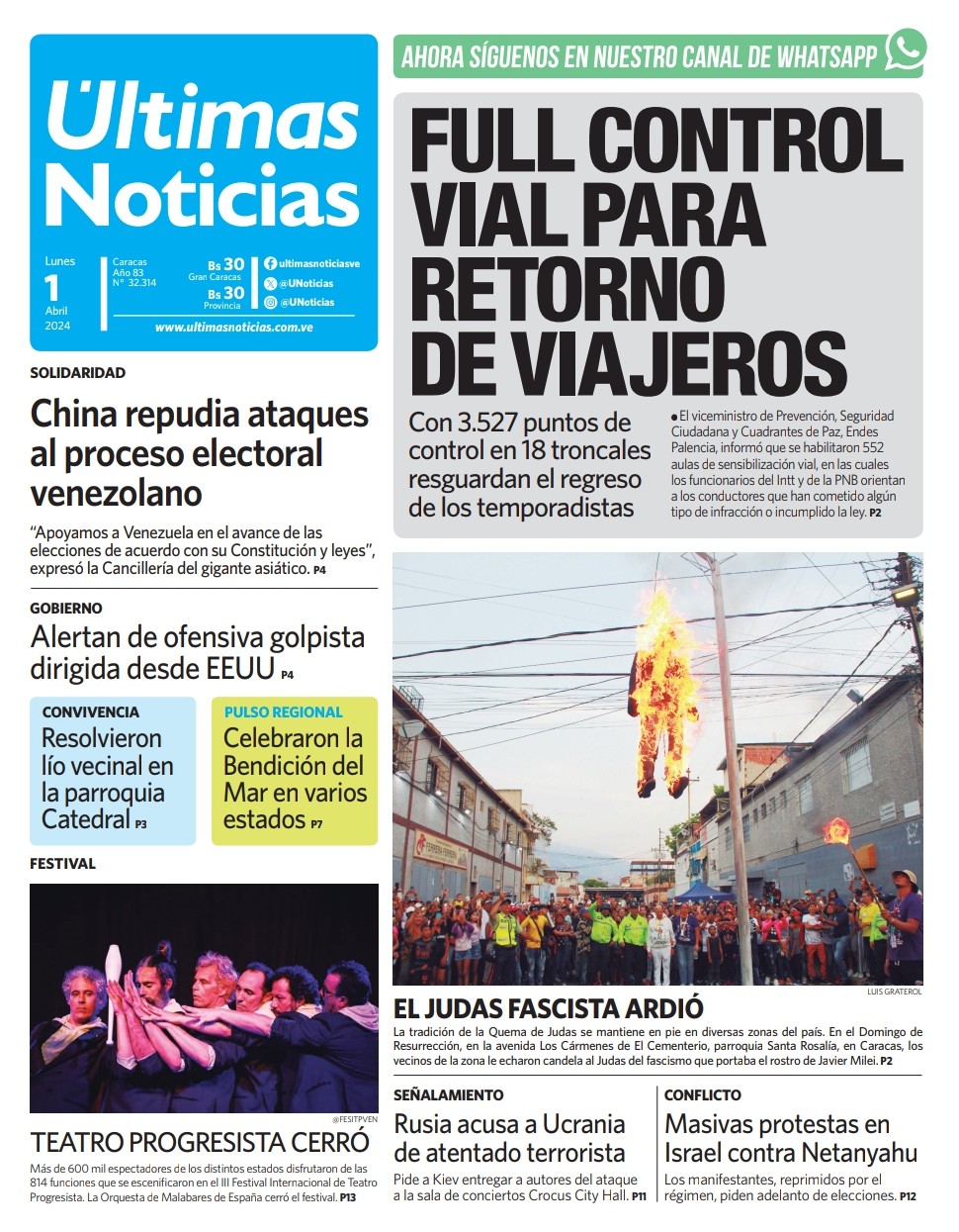 Portadas de este lunes 1 de abril de 2024