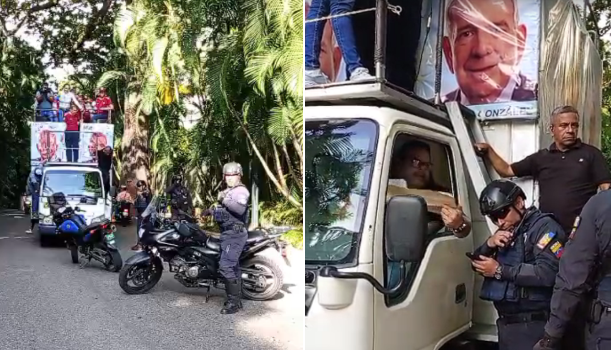 VIDEO: cobardes uniformados retienen vehículo de campaña de Edmundo González y María Corina Machado