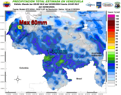 Inameh prevé lluvias en gran parte de Venezuela este #2Ago