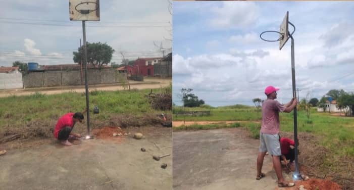 Improvisaron una cancha de baloncesto en La Arenosa, Barinas: esperan que les construyan una de verdad