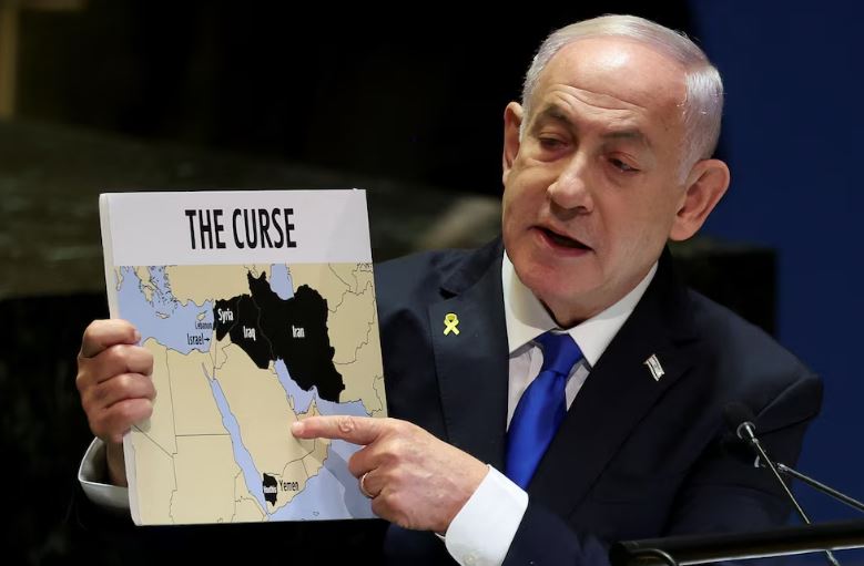 Maldición y bendición: los mapas que usó Netanyahu para explicar el ataque de Hamás a Israel