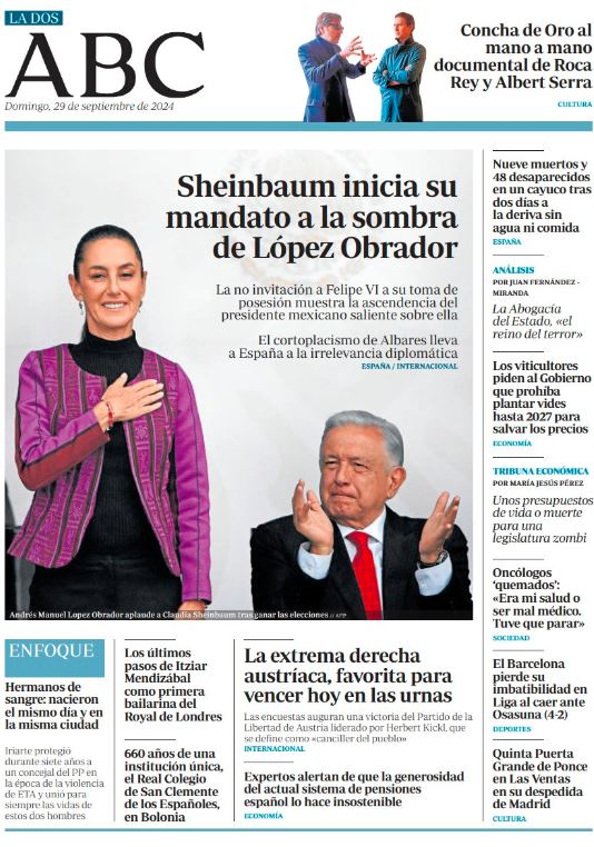 Portadas de la prensa internacional de este domingo 29 de septiembre de 2024