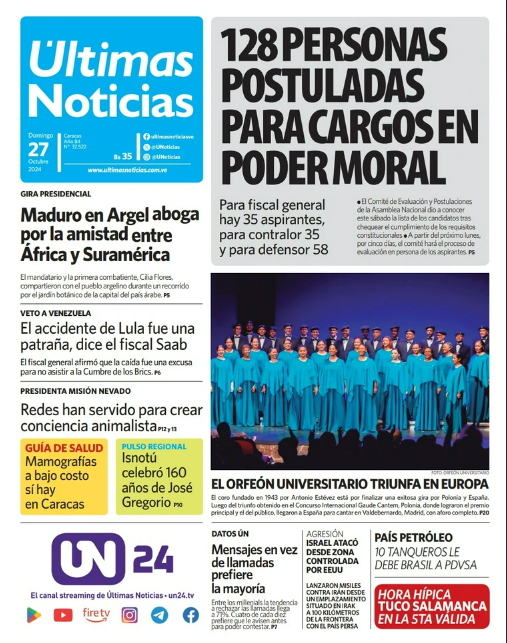 Portadas de este domingo 27 de octubre de 2024