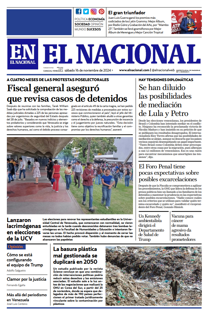 Portadas de este sábado 16 de noviembre de 2024