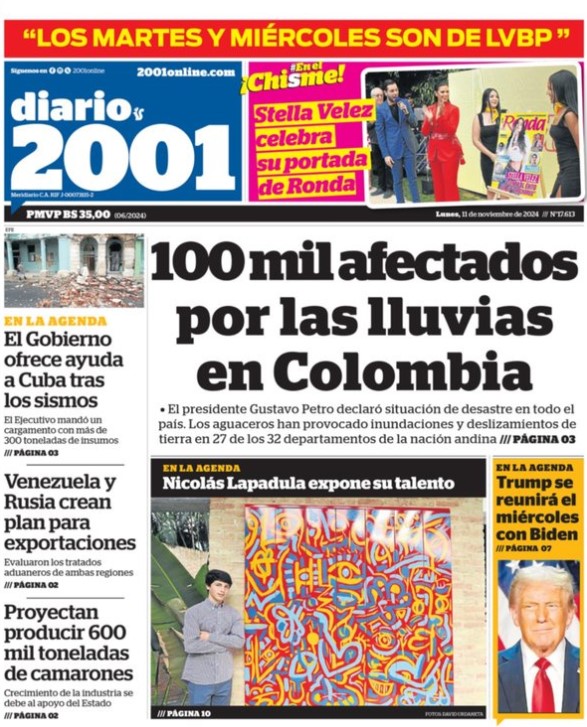 Portadas de este lunes 11 de noviembre de 2024