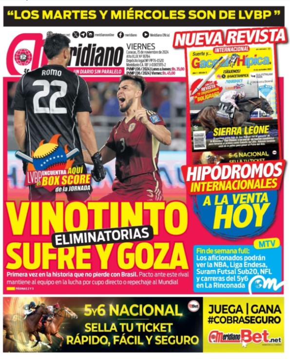 Portadas de este viernes 15 de noviembre de 2024