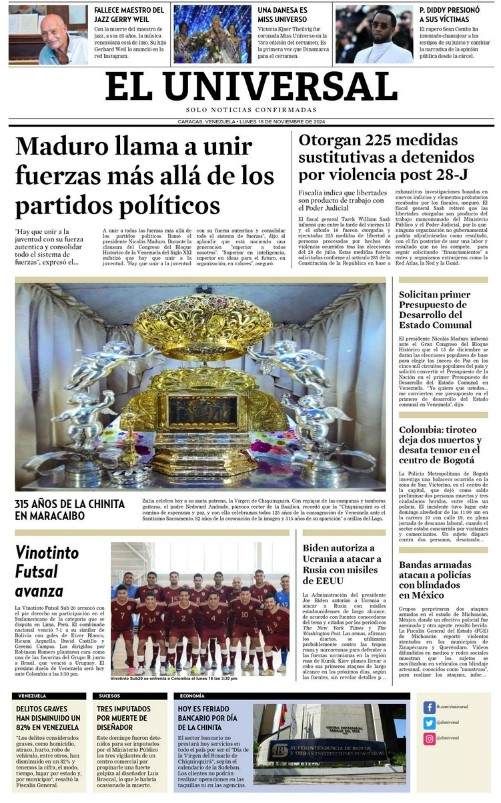 Portadas de este lunes 18 de noviembre de 2024