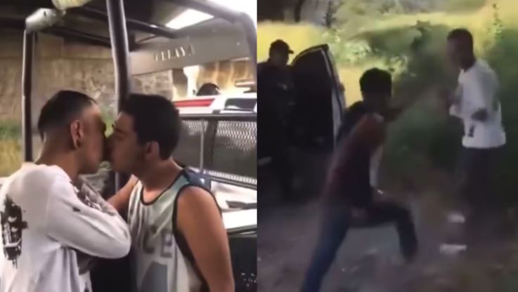 Policías obligaron a dos presuntos delincuentes a besarse y golpearse en México (Videos)