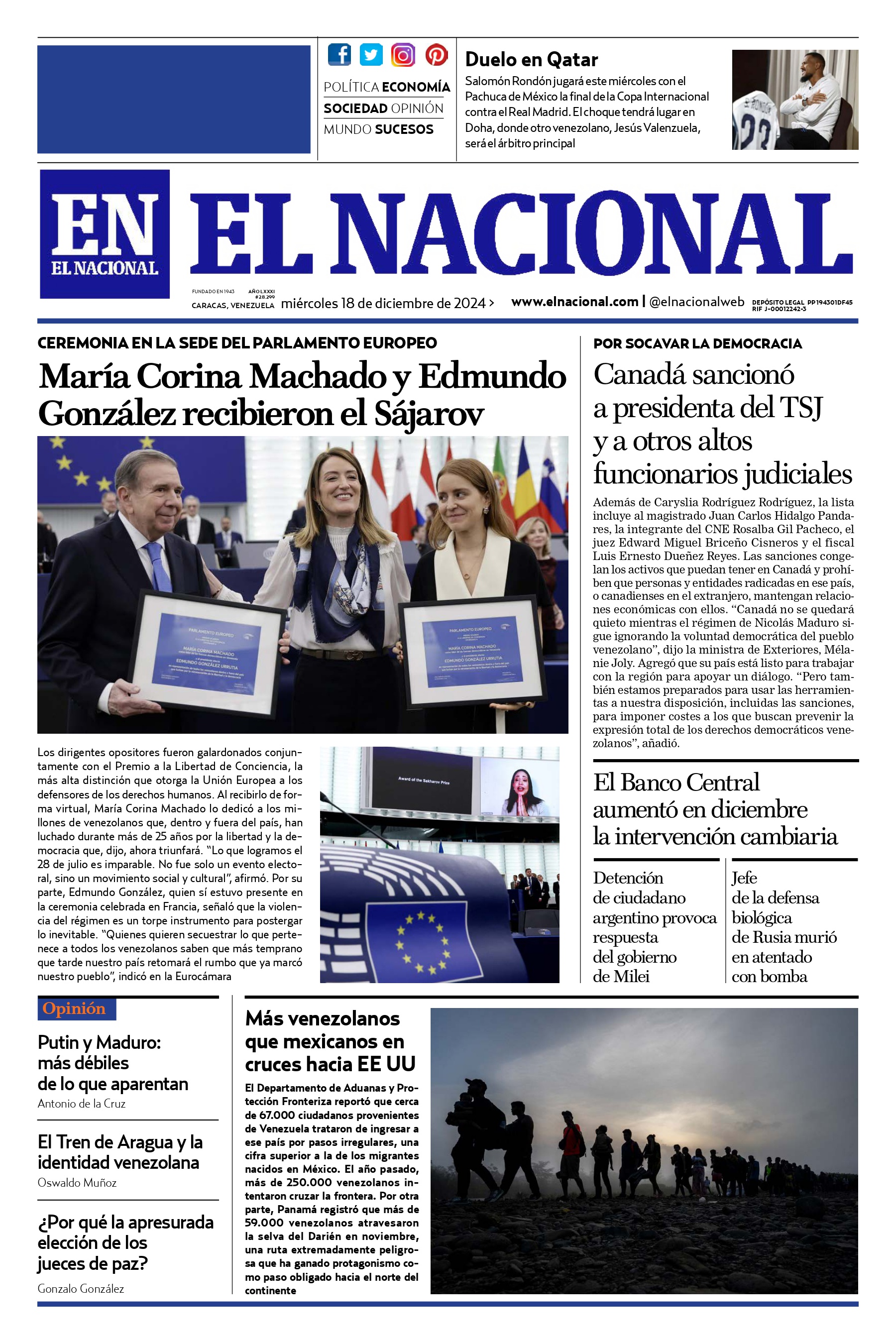 Portadas de este miércoles 18 de diciembre de 2024