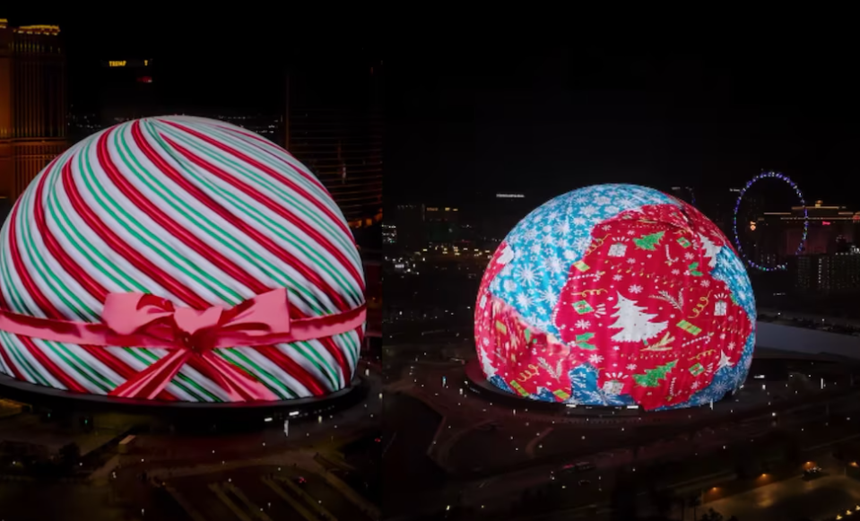 Impresionante show de Navidad en La Esfera, la pantalla circular más grande del mundo en Las Vegas (VIDEO)